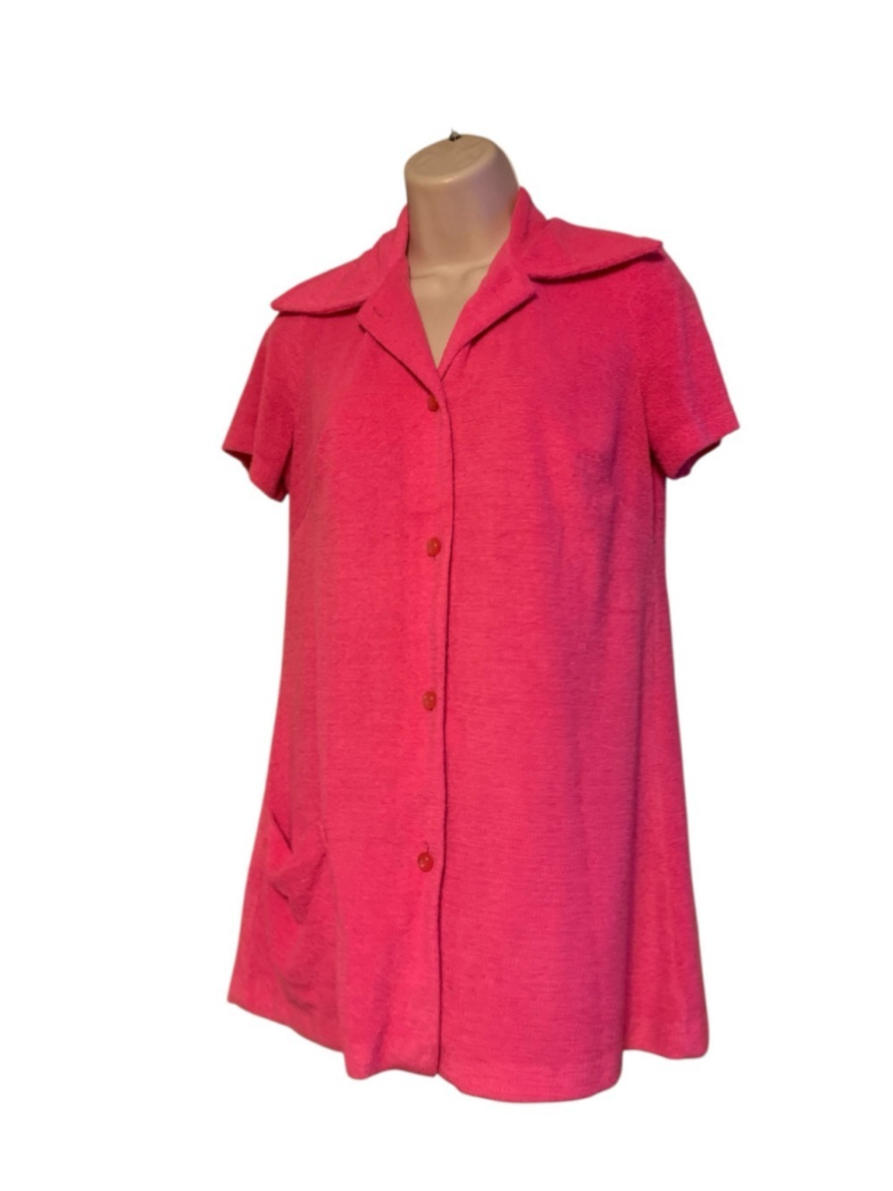 Vntg 70’s dagger collar Women's Terry Cloth Swim Coverup Pink Size S